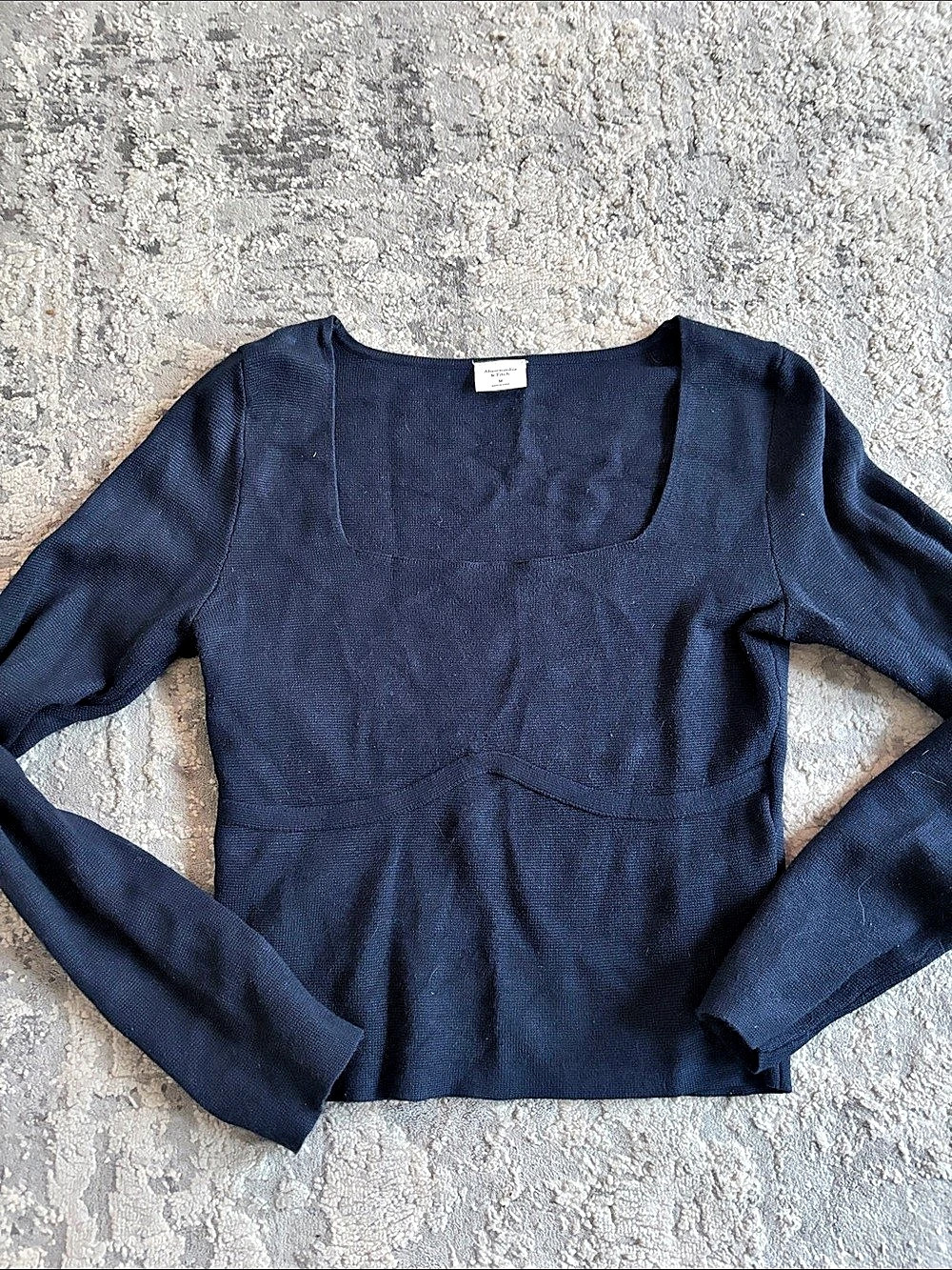 Abercrombie & Fitch Square Neck Long Sleeve Ribbed Top Blue Medium